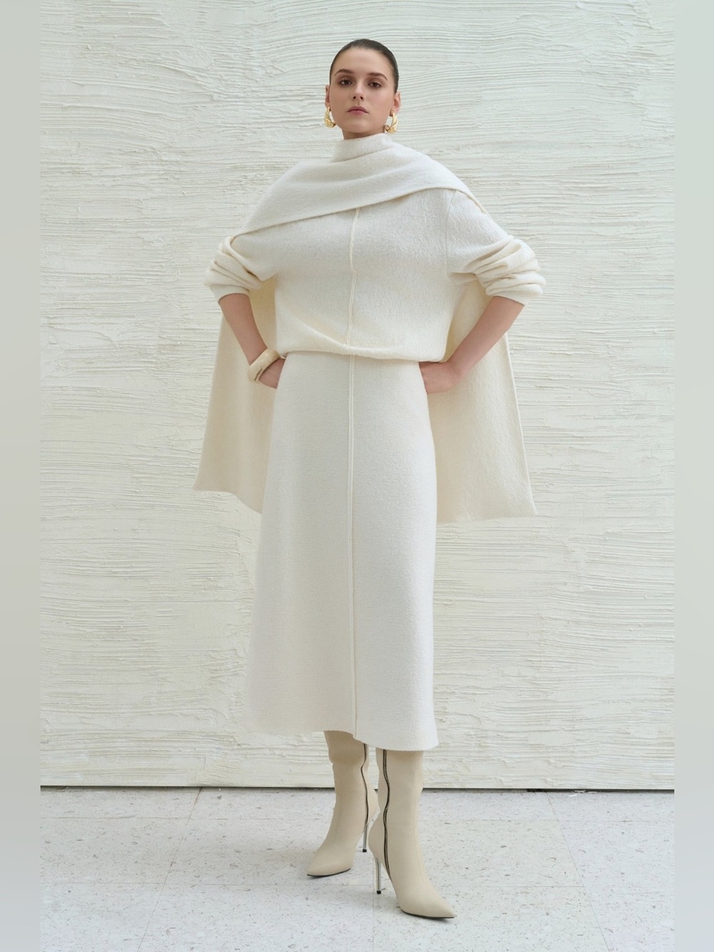 Zara Cream Knit Midi Skirt